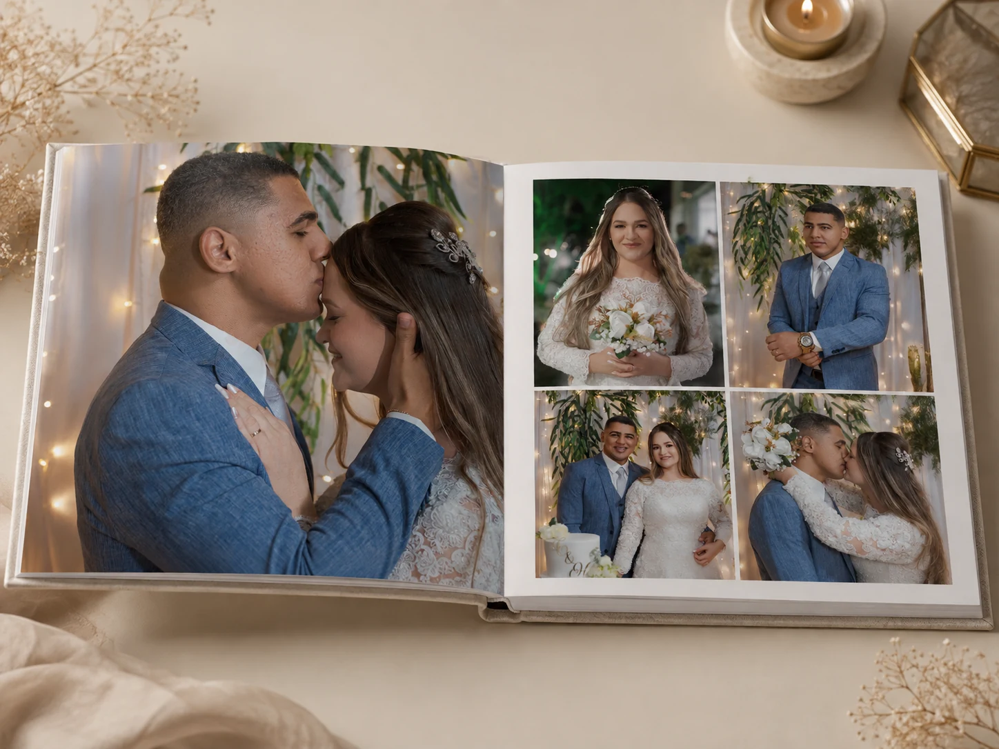 Páginas diagramadas do fotolivro de casamento de Cássio e Hianka